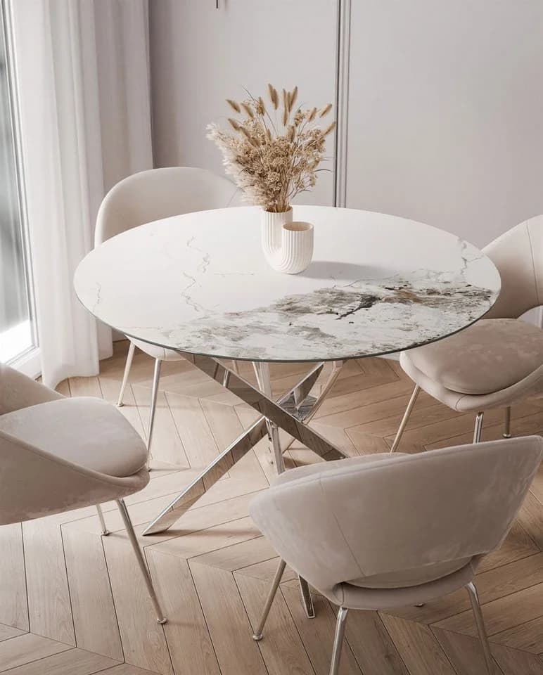 Lookway Esstisch BEIRA II Runder Tisch Keramik Weiss Silber Modern - Bild 3