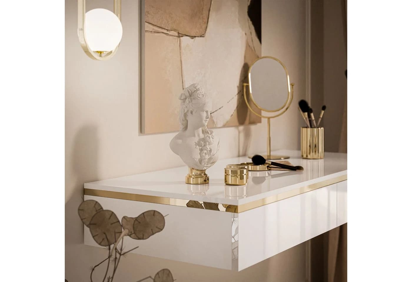 Lookway Schminktisch AURORA Hängend Weiß Gold LED Spiegel - Bild 5