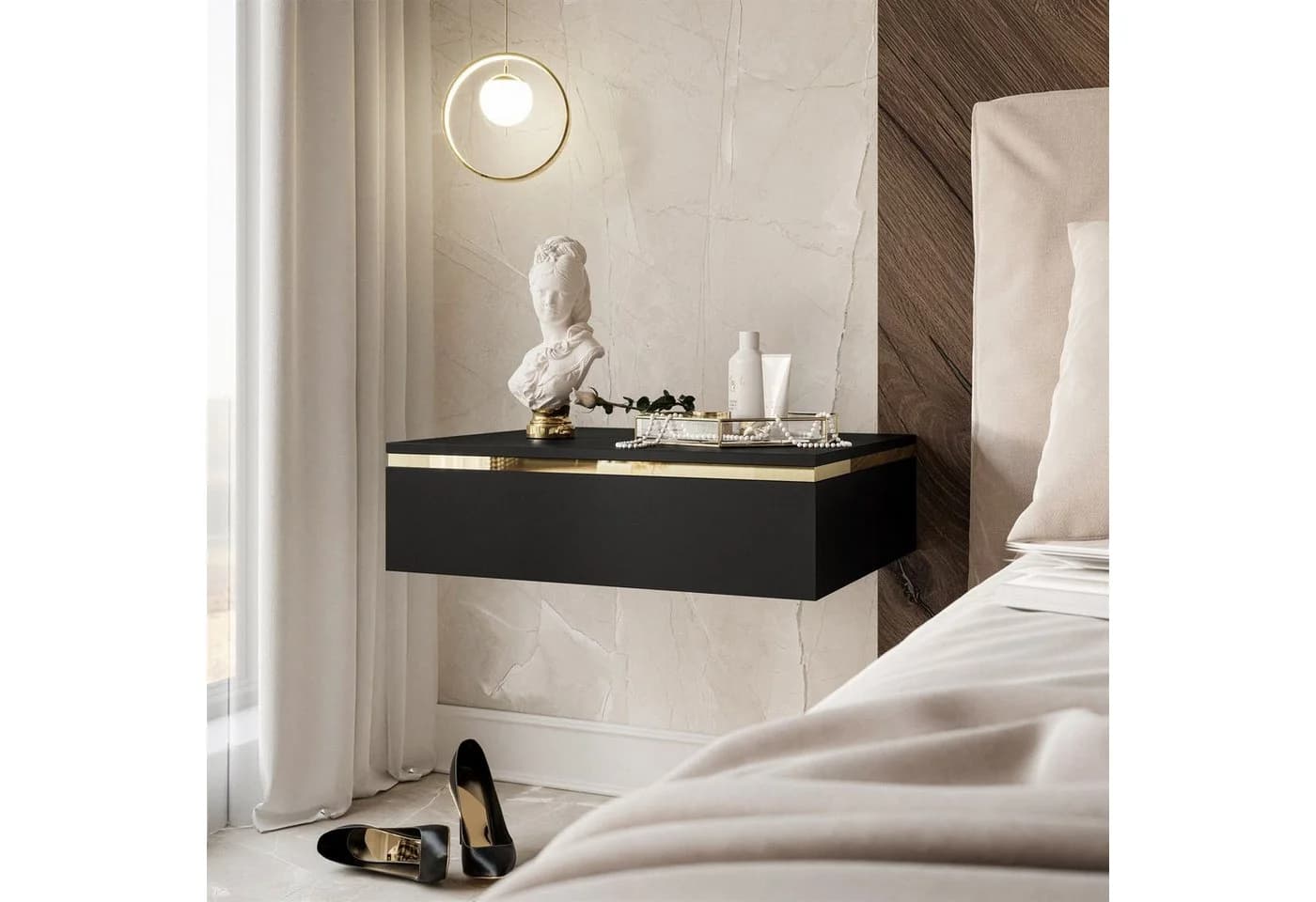 Lookway Nachttisch AURORA schwarz matt Wandmontage