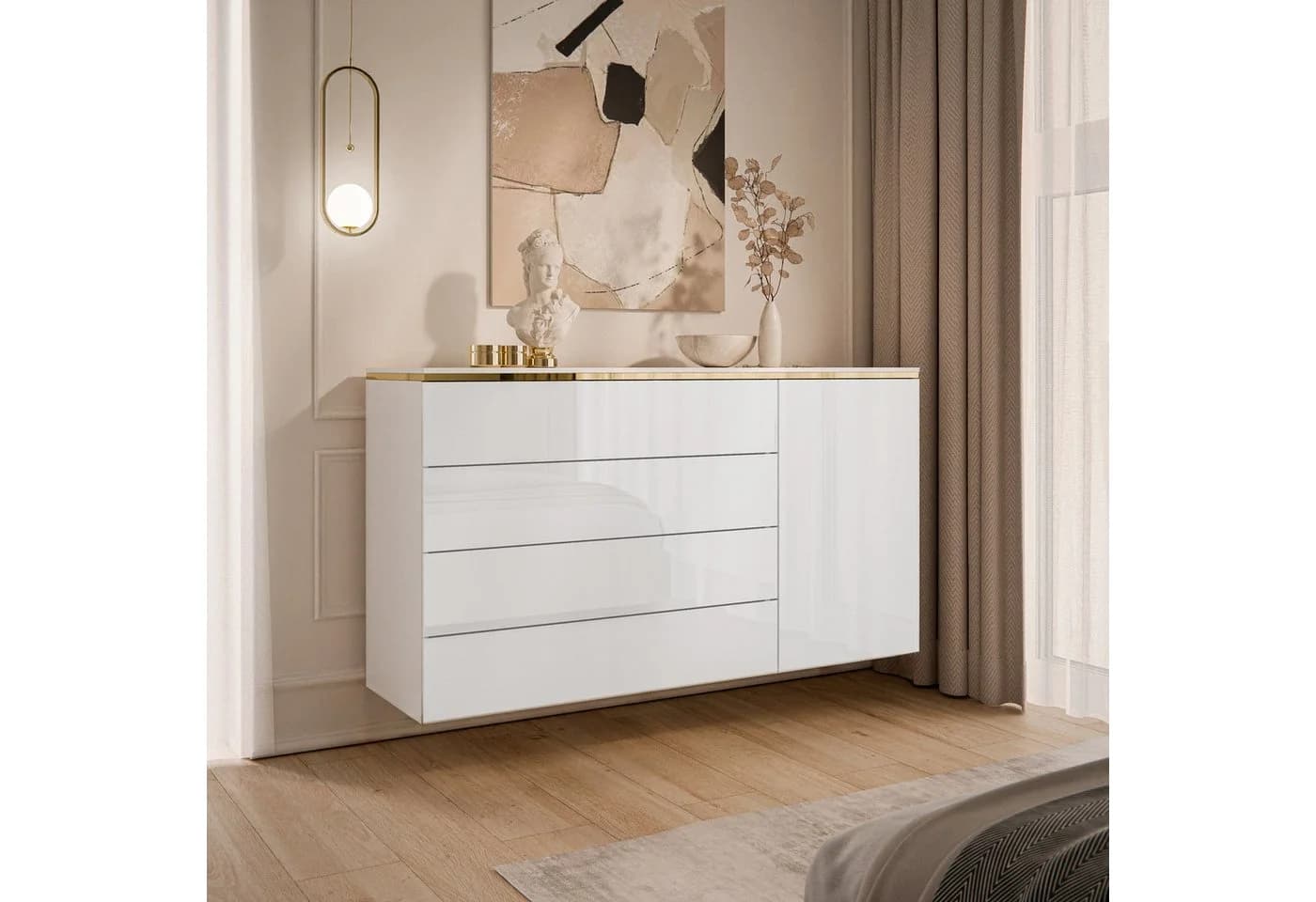 Lookway Kommode AURORA 4S1D weiß glänzend mit Schubladen