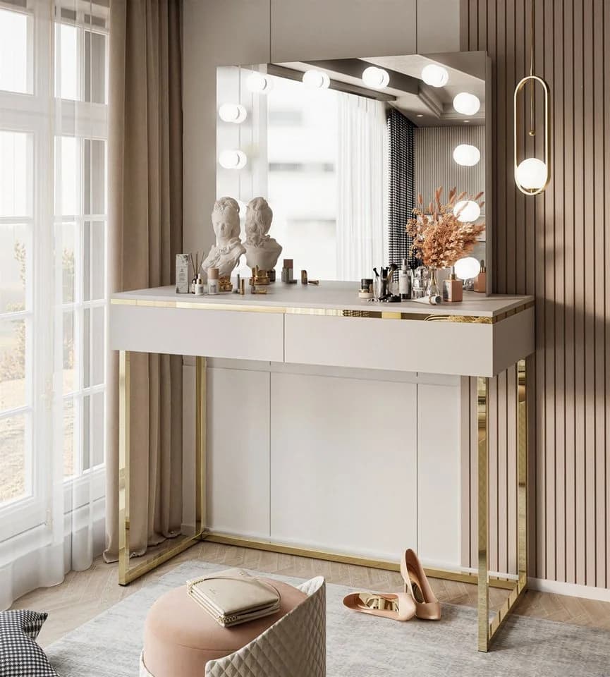 Lookway Schminktisch AURORA GOLD ELITE Kaschmir mit LED-Spiegel