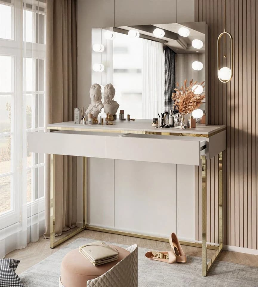 Lookway Schminktisch AURORA GOLD ELITE Kaschmir mit LED-Spiegel - Bild 3