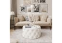 Lookway Couchtisch CHESTERFIELD Rund Gepolstert Glasplatte Weiss Bild 1