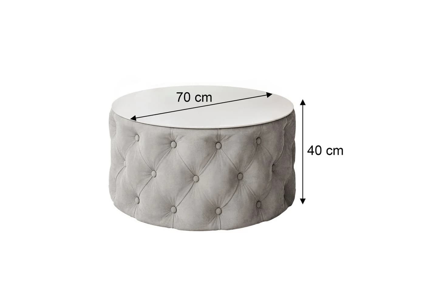 Lookway Couchtisch CHESTERFIELD Rund Gepolstert Glasplatte Weiss - Bild 5