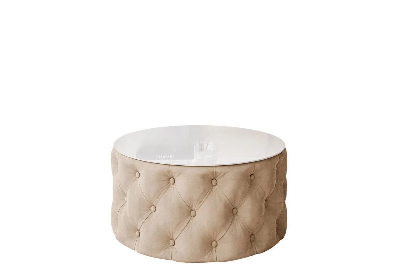 Lookway Couchtisch CHESTERFIELD 70 cm Rund Gepolstert Weiß/Beige - Bild 5