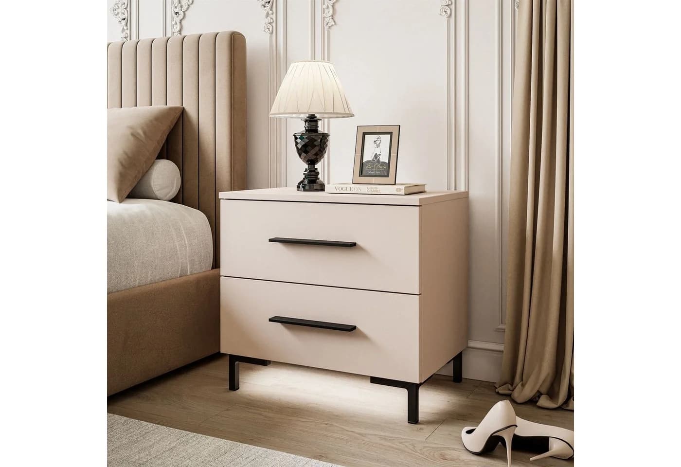 Lookway Nachttisch LINA Kaschmir mit LED Beleuchtung