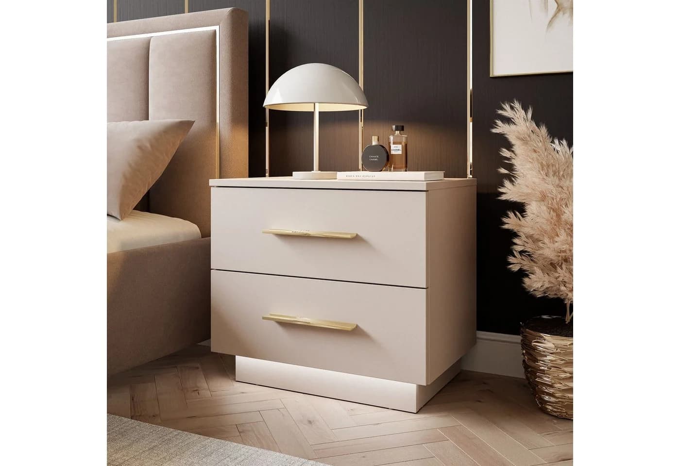 Lookway Nachttisch LINA Kaschmir II mit LED Beleuchtung