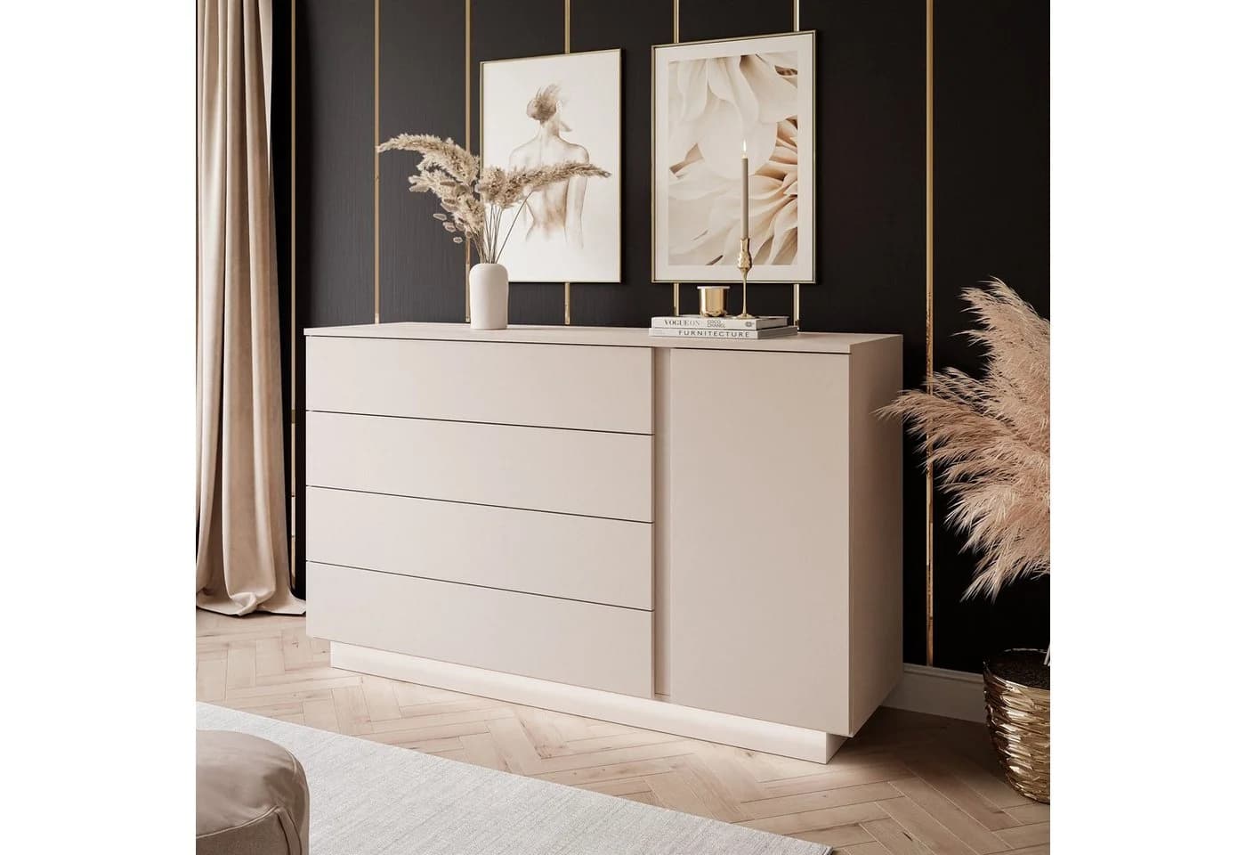 Lookway Kommode LINA KASCHMIR II 1D4S mit LED Beleuchtung