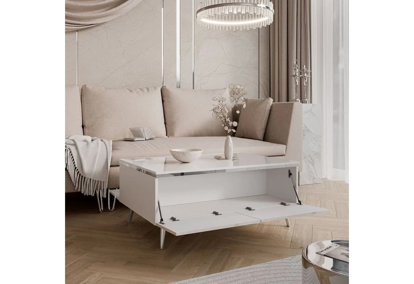 Lookway Couchtisch AURORA SILVER mit Stauraum Weiß/Silber - Bild 3