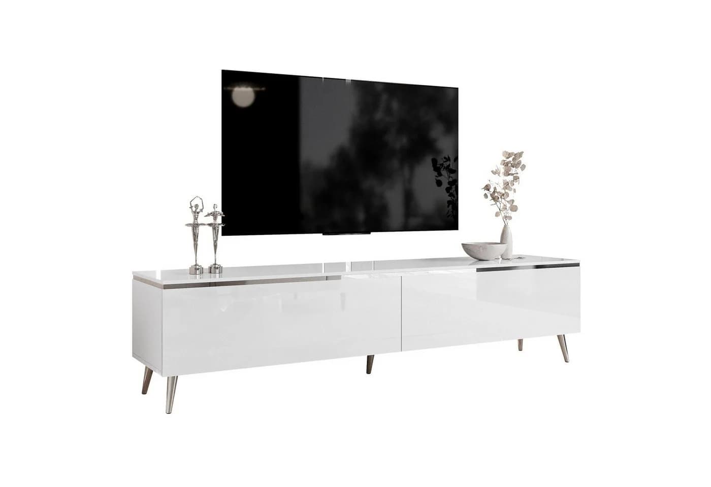 Lookway TV-Schrank AURORA SILVER Weiß Hochglanz LED - Bild 2