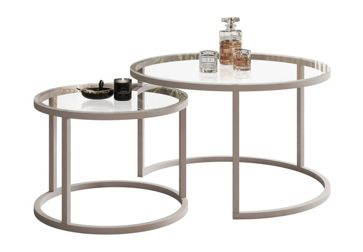 Lookway Couchtisch CIRI 2in1 Glas Set Modern Silber Transparent - Bild 2