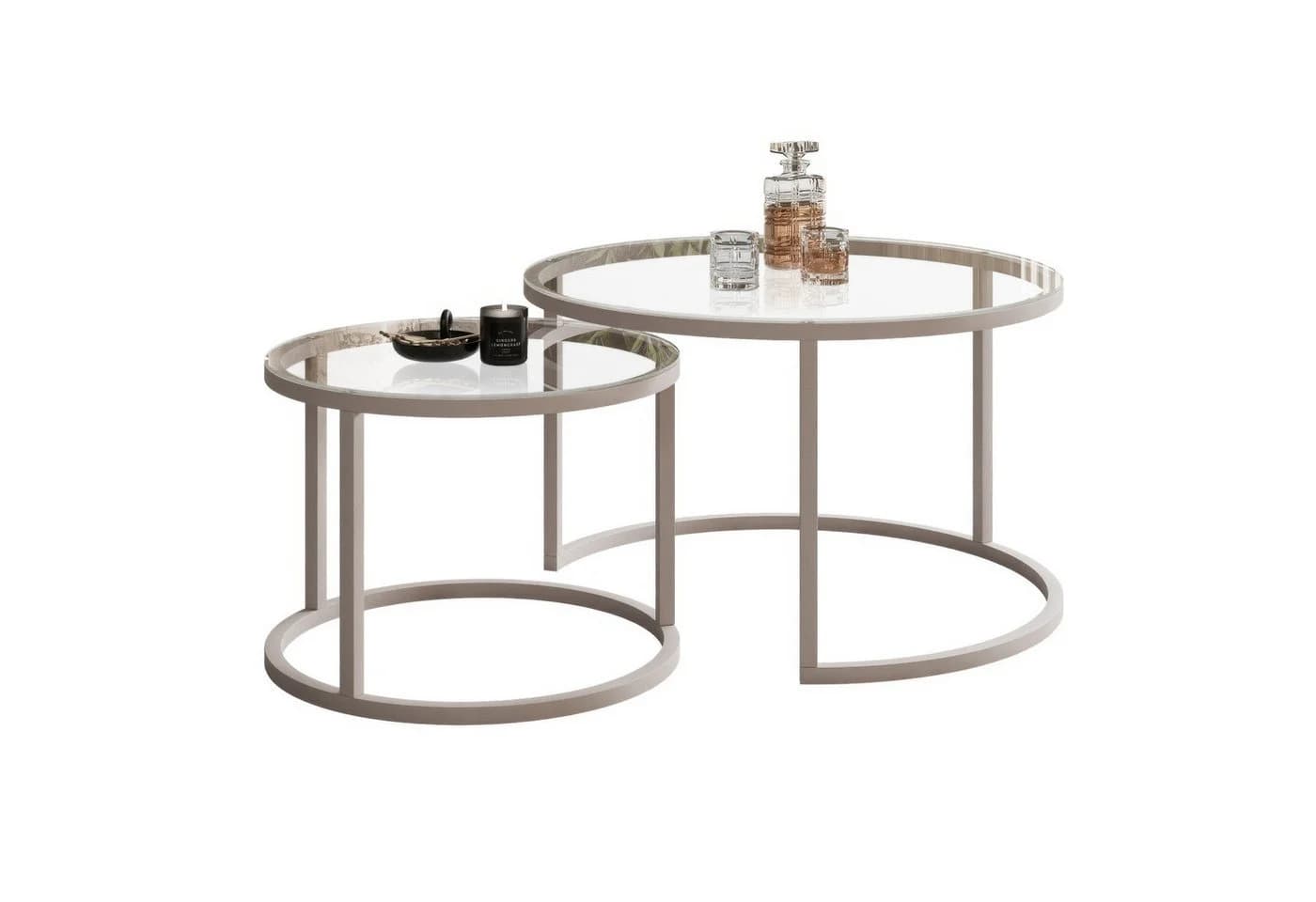 Lookway Couchtisch CIRI 2in1 Glas Set Modern Silber Transparent - Bild 3