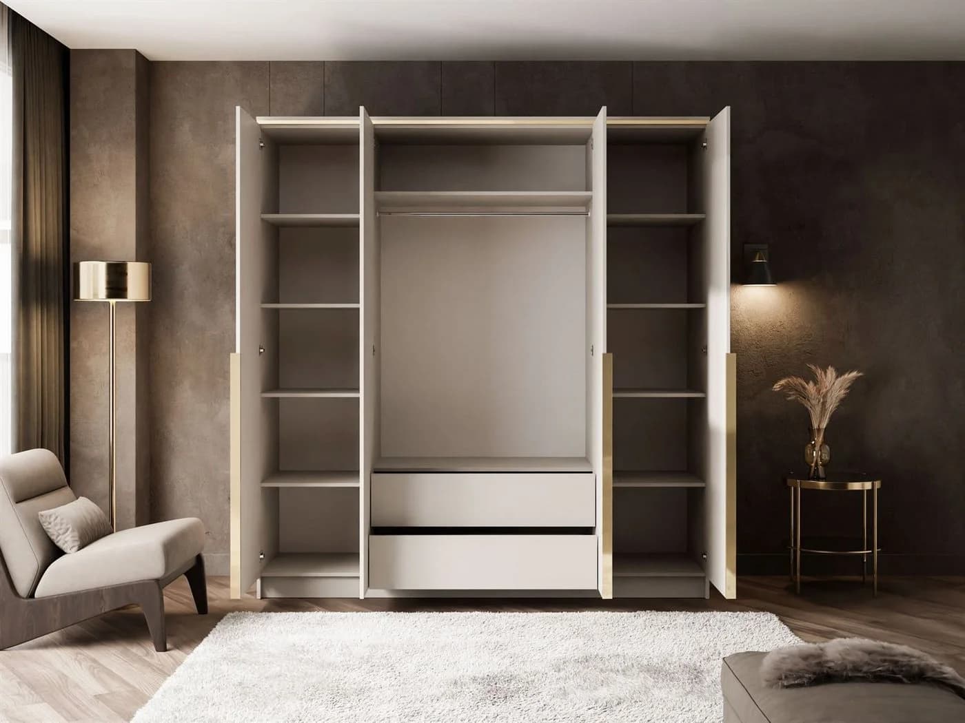 Lookway Kleiderschrank AURORA 4D Kaschmir Beige/Gold Vier-Türer - Bild 4
