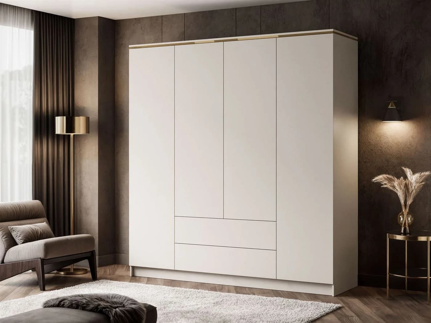 Lookway Kleiderschrank AURORA 4D2SZ Beige/Gold Push-to-Open - Bild 3
