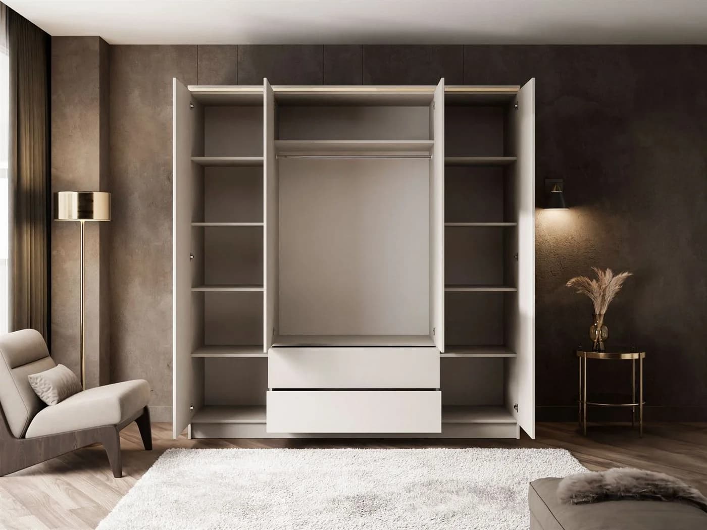 Lookway Kleiderschrank AURORA 4D2SZ Beige/Gold Push-to-Open - Bild 4