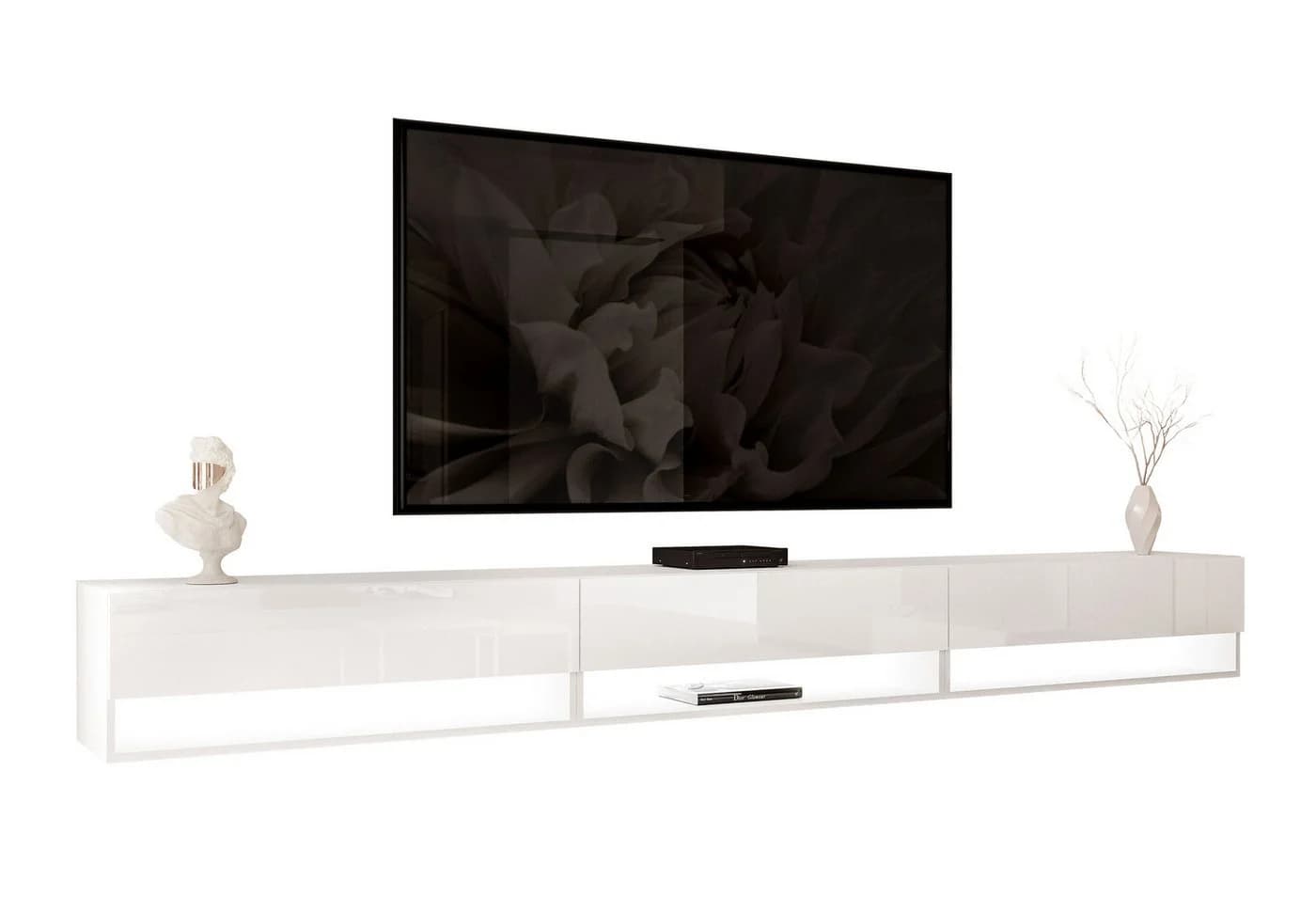 Lookway Lowboard CALANTE 270 cm Hängeschrank mit LED-Beleuchtung Weiß Hochglanz - Bild 2