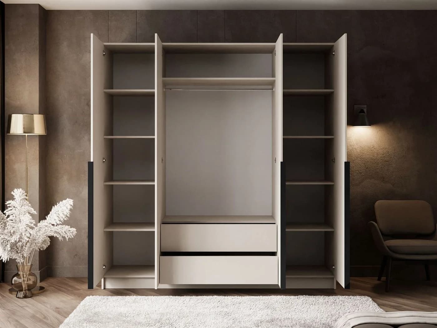 Lookway Kleiderschrank AUREL 4D Beige Vierflügel mit Spiegel - Bild 4