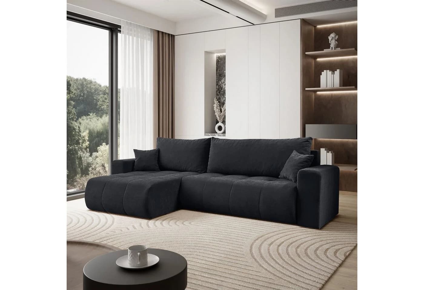 Lookway Ecksofa CLOUD Schwarz mit Schlaffunktion und Bettkasten