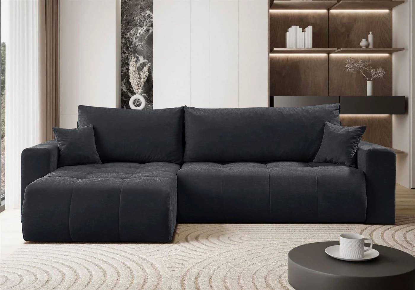 Lookway Ecksofa CLOUD Schwarz mit Schlaffunktion und Bettkasten - Bild 2
