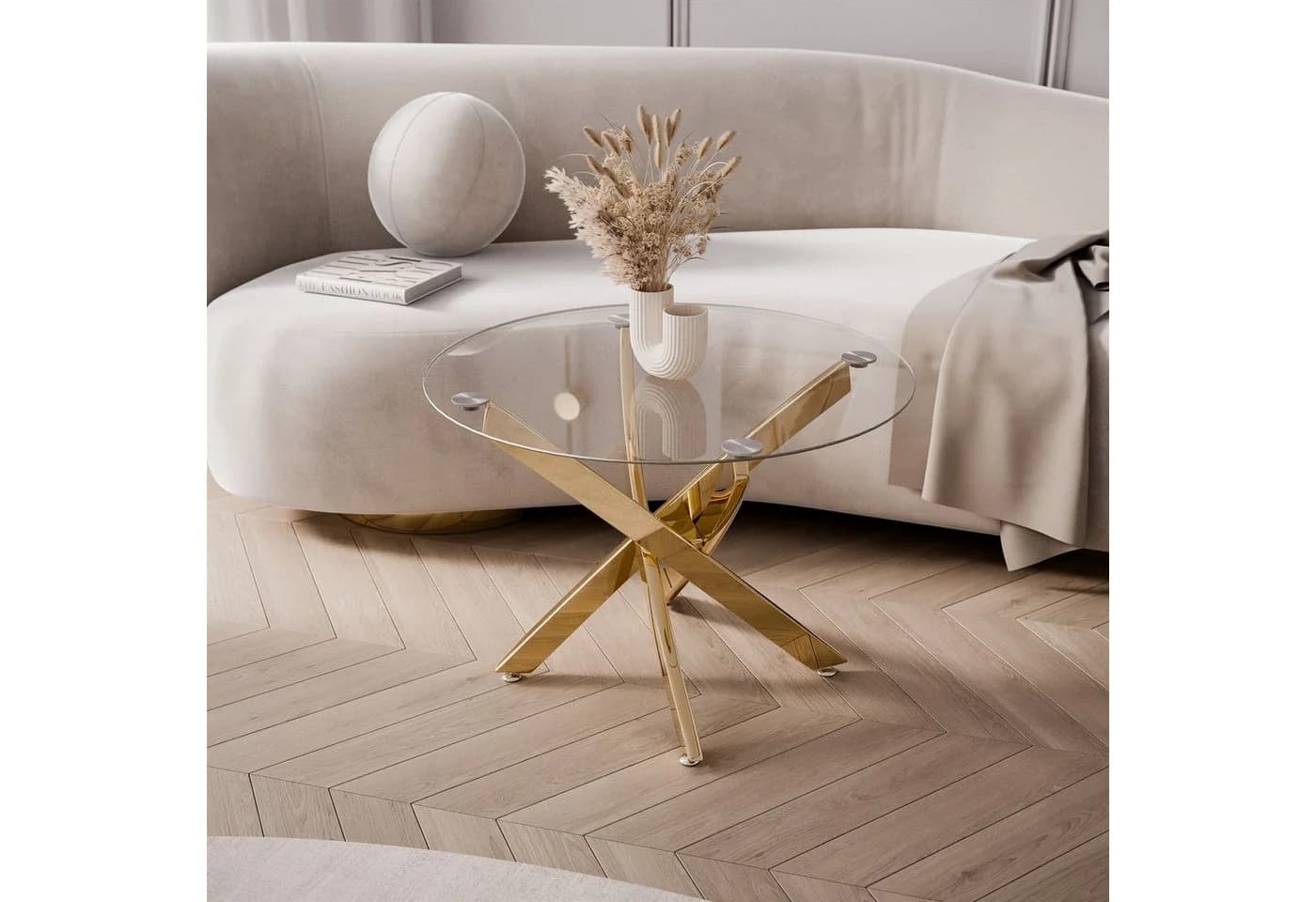 Lookway Couchtisch BEIRA Glasplatte 60cm Modern Gold Silber Schwarz - Bild 3