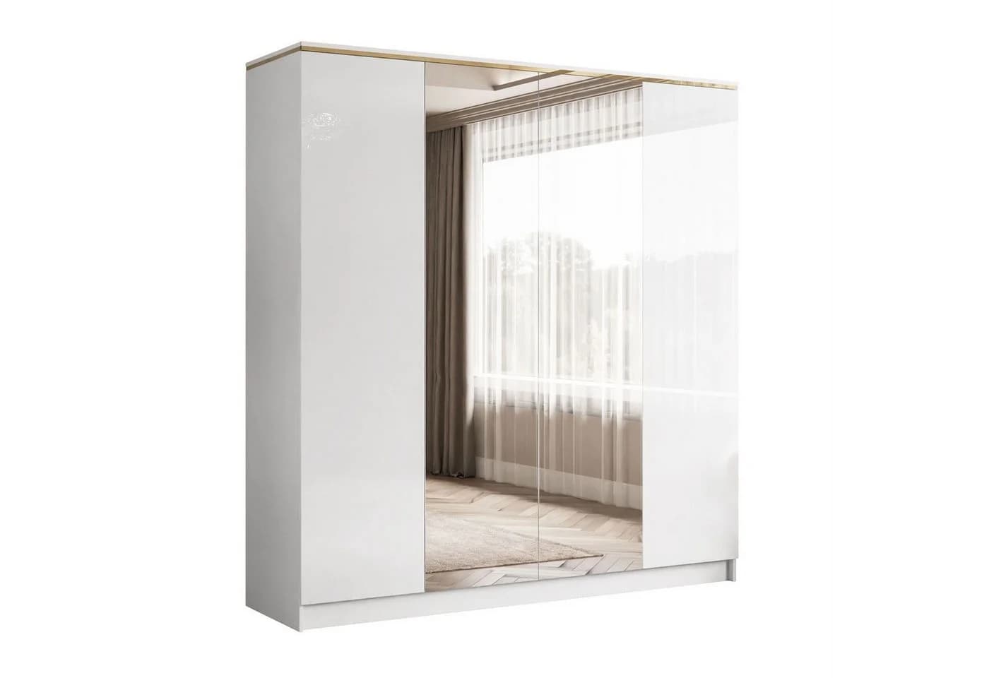 Lookway Kleiderschrank AURORA 4D Hochglanz Weiß mit Spiegel - Bild 2
