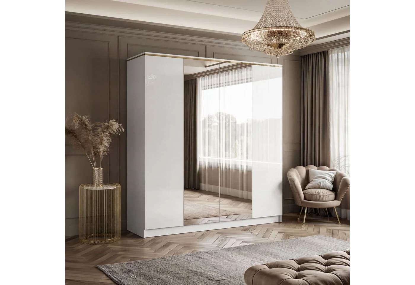 Lookway Kleiderschrank AURORA 4D Hochglanz Weiß mit Spiegel - Bild 3