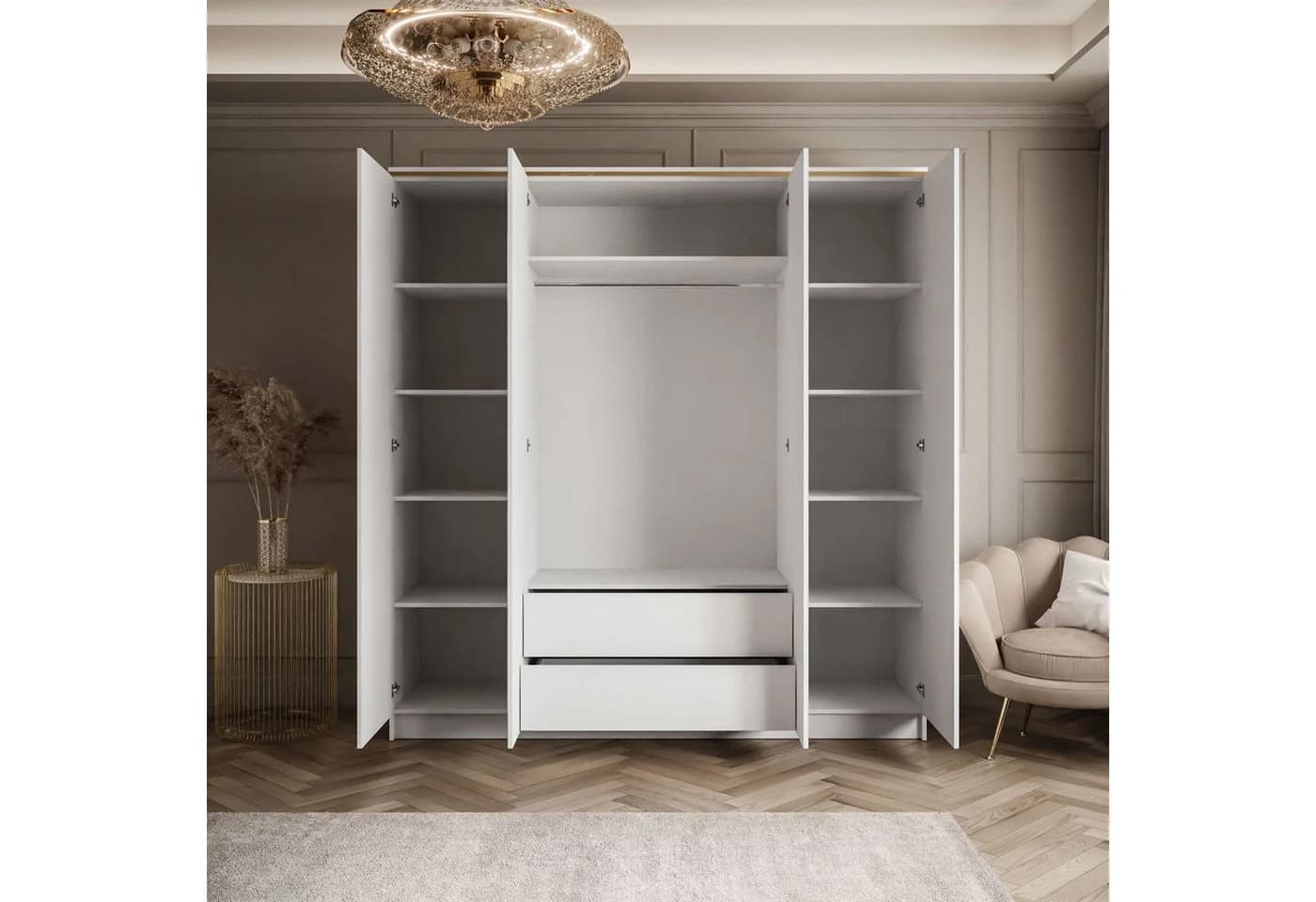 Lookway Kleiderschrank AURORA 4D Hochglanz Weiß mit Spiegel - Bild 4