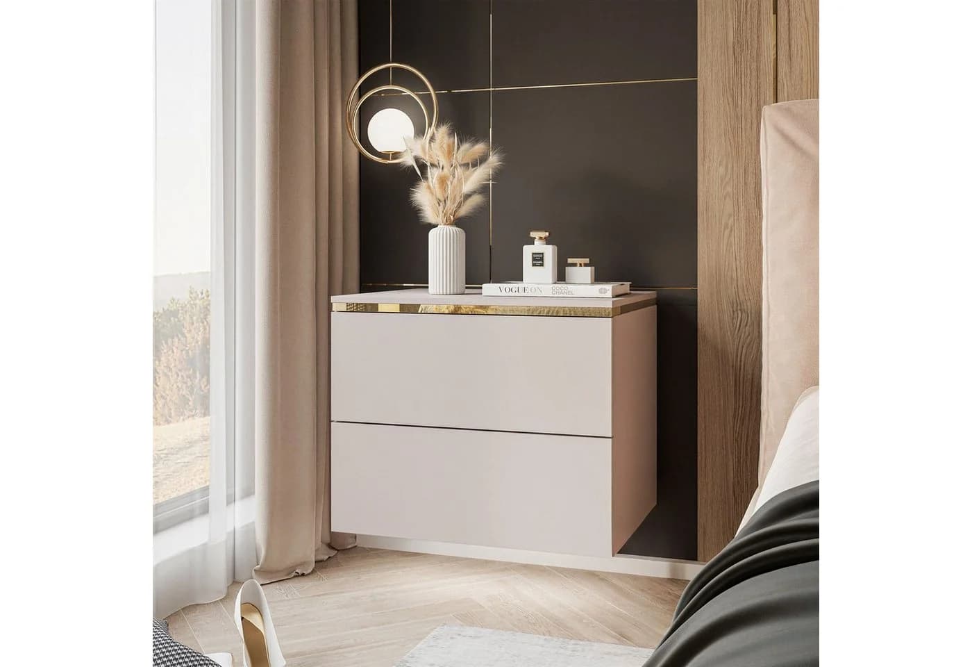 Lookway Nachttisch AURORA II Hängend Beige mit LED