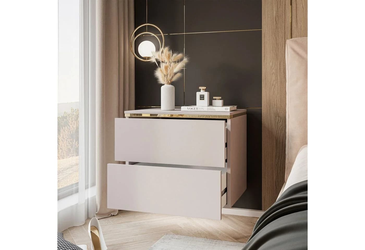 Lookway Nachttisch AURORA II Hängend Beige mit LED - Bild 3