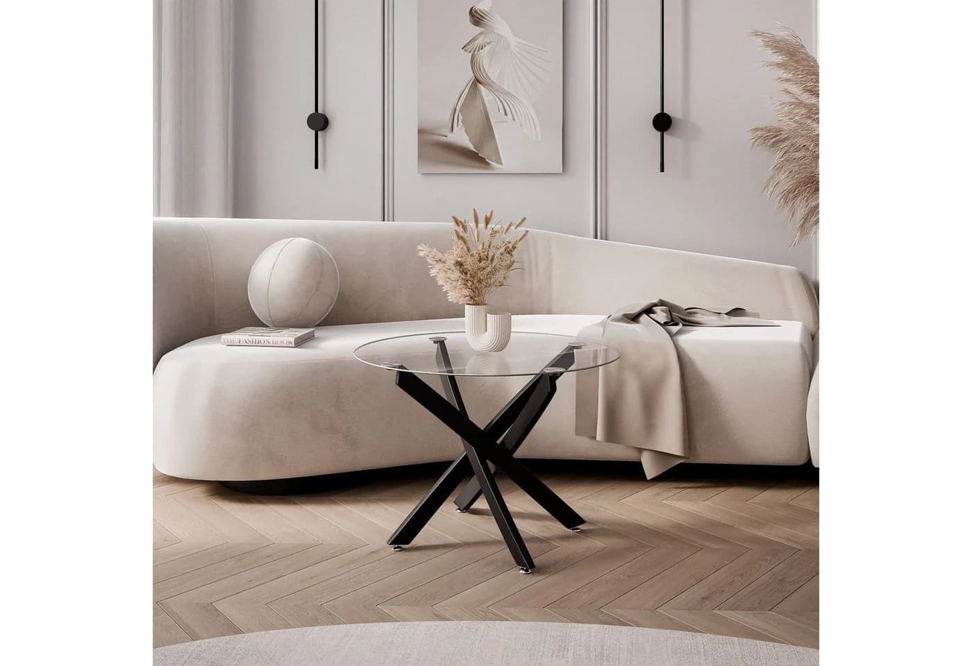 Lookway Couchtisch BEIRA Glasplatte 60cm Schwarz/Gold/Silber