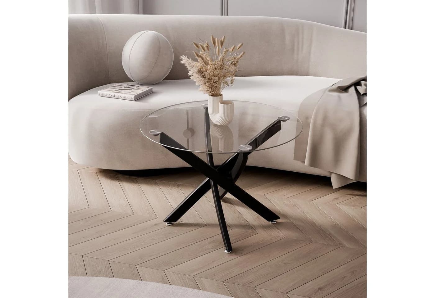 Lookway Couchtisch BEIRA Glasplatte 60cm Schwarz/Gold/Silber - Bild 3