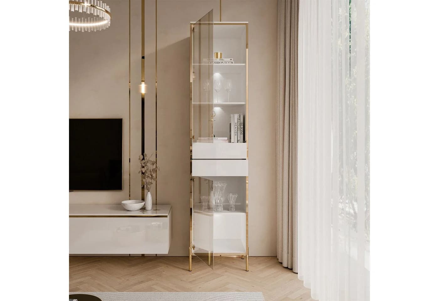 Lookway Glasvitrine AURORA Weiß mit LED-Beleuchtung - Bild 4