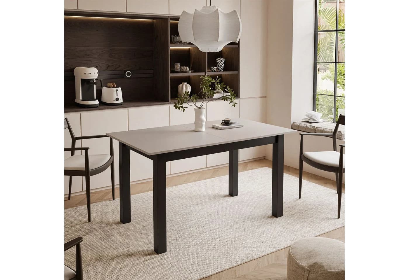 Lookway ARTON Ausklappbarer Tisch Beige/Schwarz 140-195 cm