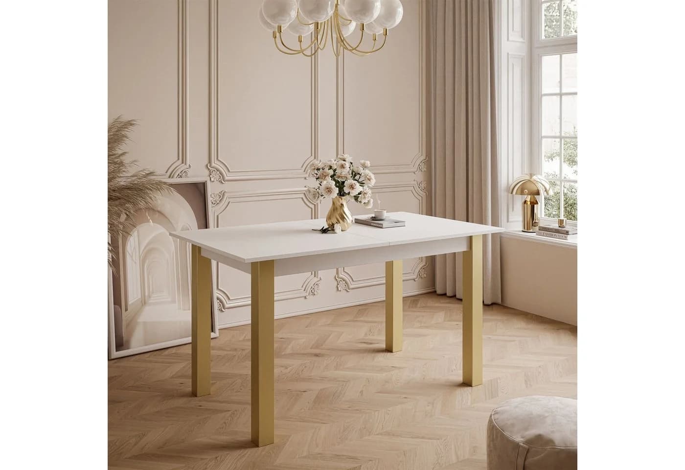 Lookway Esstisch ARTON GOLD Ausziehbar Weiß Gold