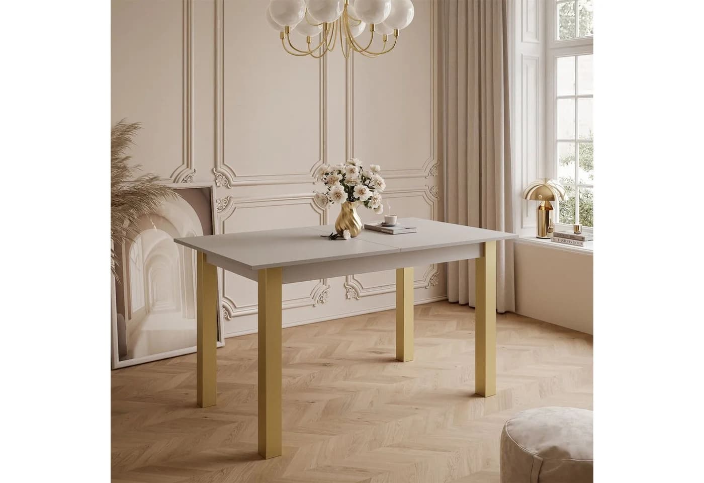 Lookway Esstisch ARTON GOLD Ausziehbar Beige Gold Metall