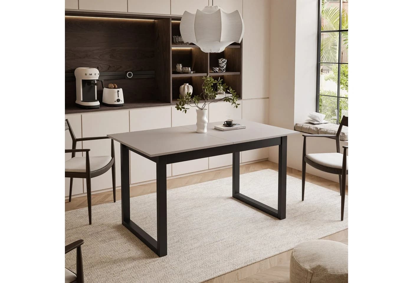 Lookway ARTON II Esstisch ausziehbar Schwarz/Beige Modern Industrial