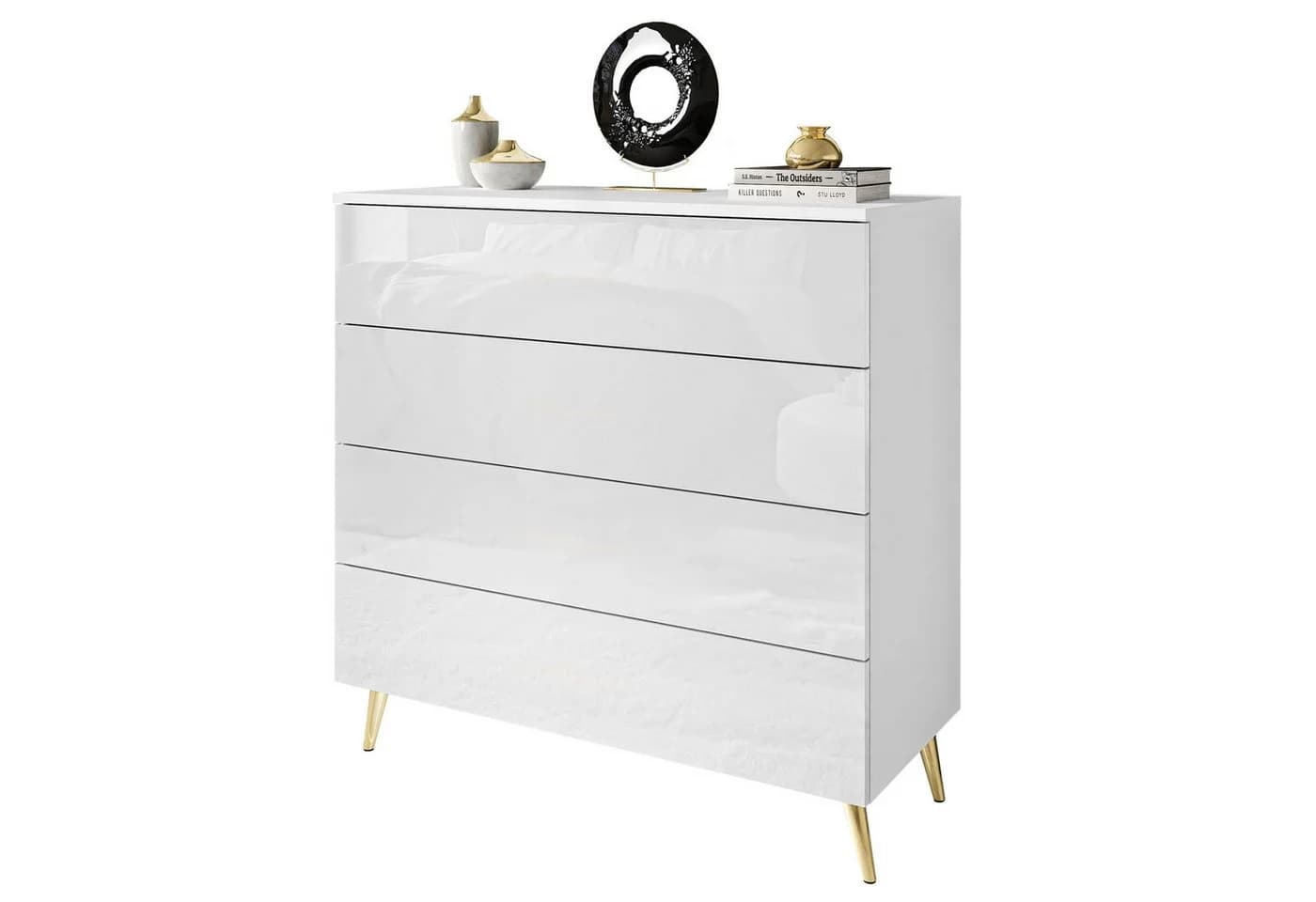 Lookway Kommode AURA 4S Weiß Hochglanz mit LED und Push-to-Open - Bild 2