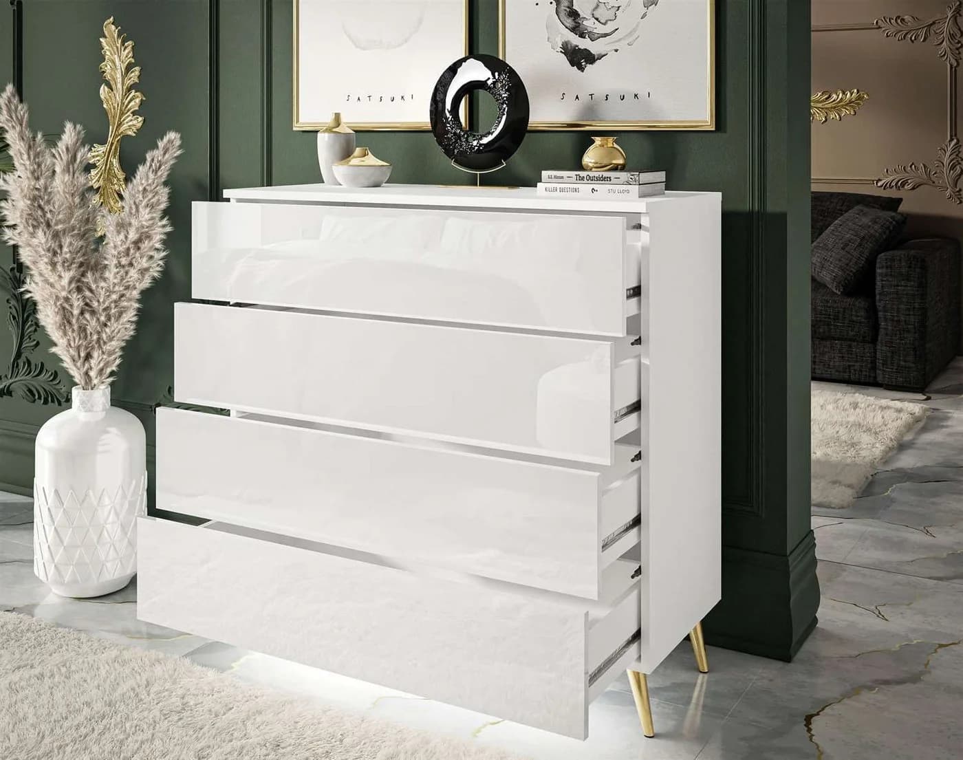 Lookway Kommode AURA 4S Weiß Hochglanz mit LED und Push-to-Open - Bild 3
