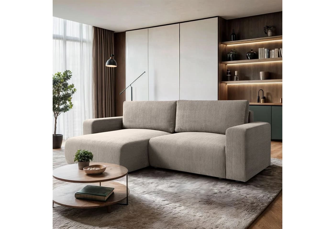Lookway Ecksofa OPERA L-Form mit Schlaffunktion und Bettkasten Beige