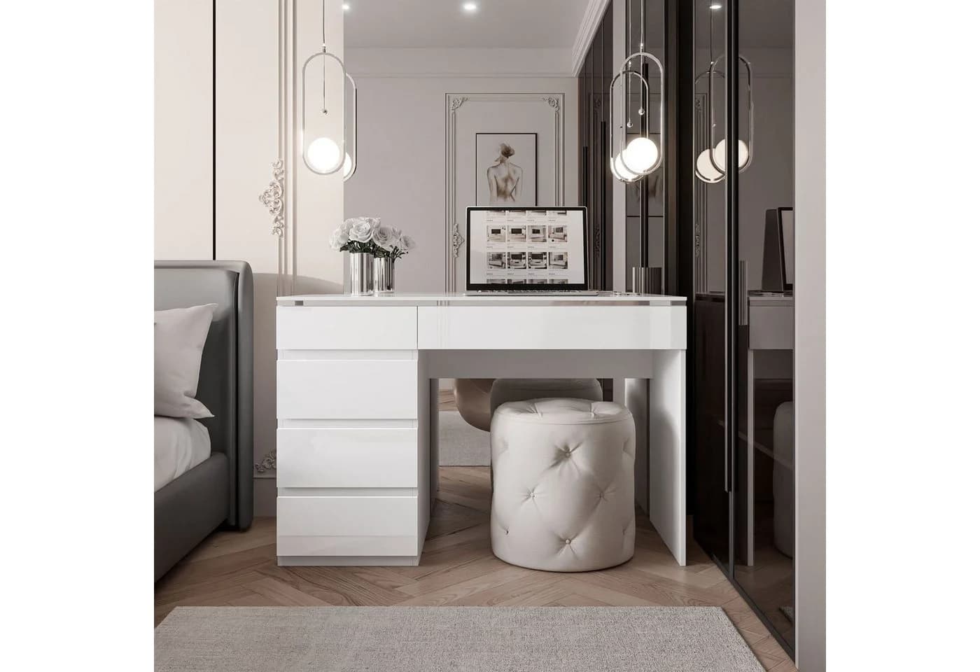 Lookway Schreibtisch AURORA SILVER mit Schubladen Hochglanz