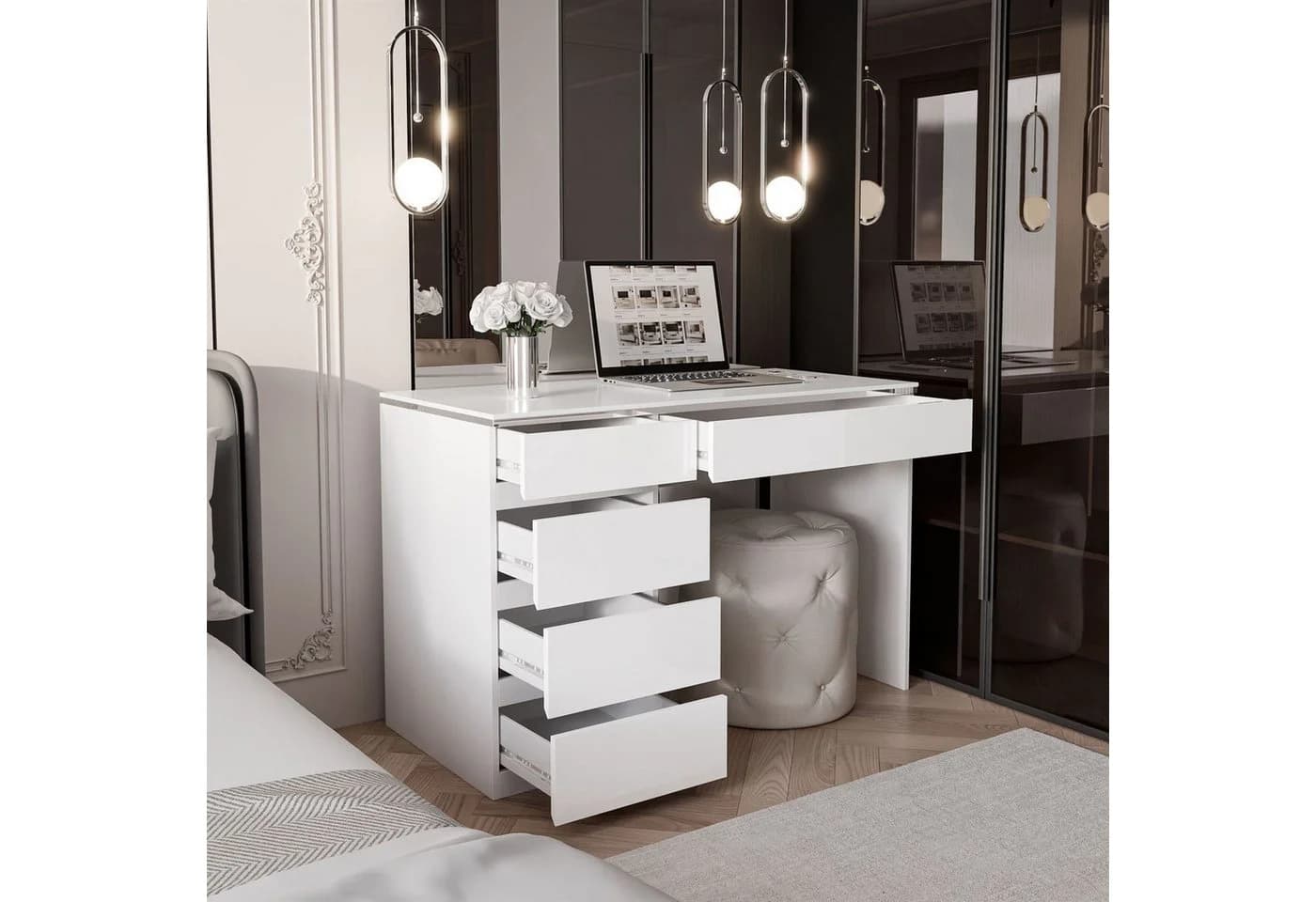 Lookway Schreibtisch AURORA SILVER mit Schubladen Hochglanz - Bild 4