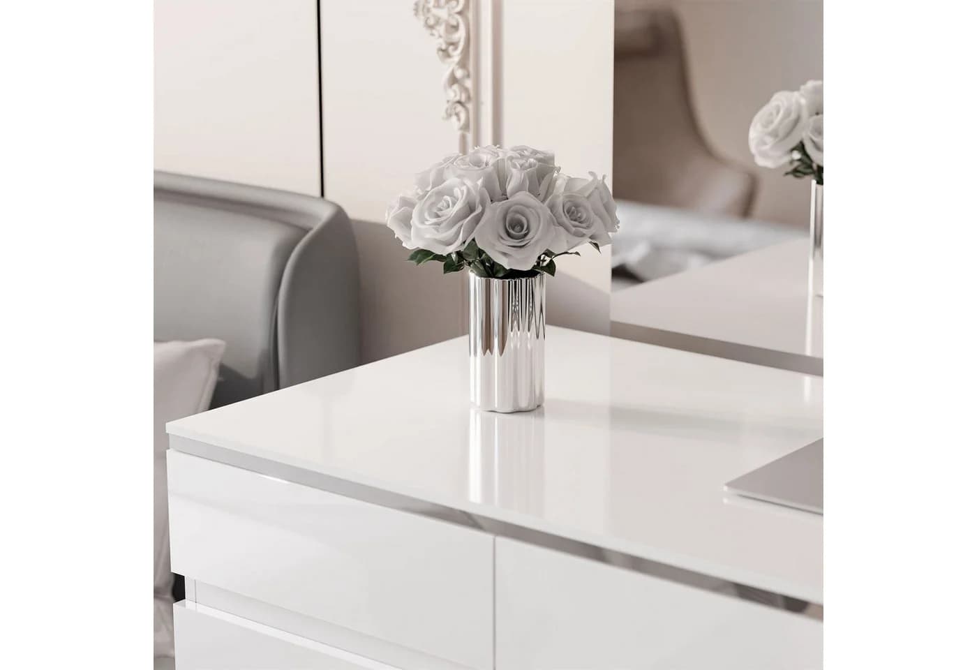 Lookway Schreibtisch AURORA SILVER mit Schubladen Hochglanz - Bild 5
