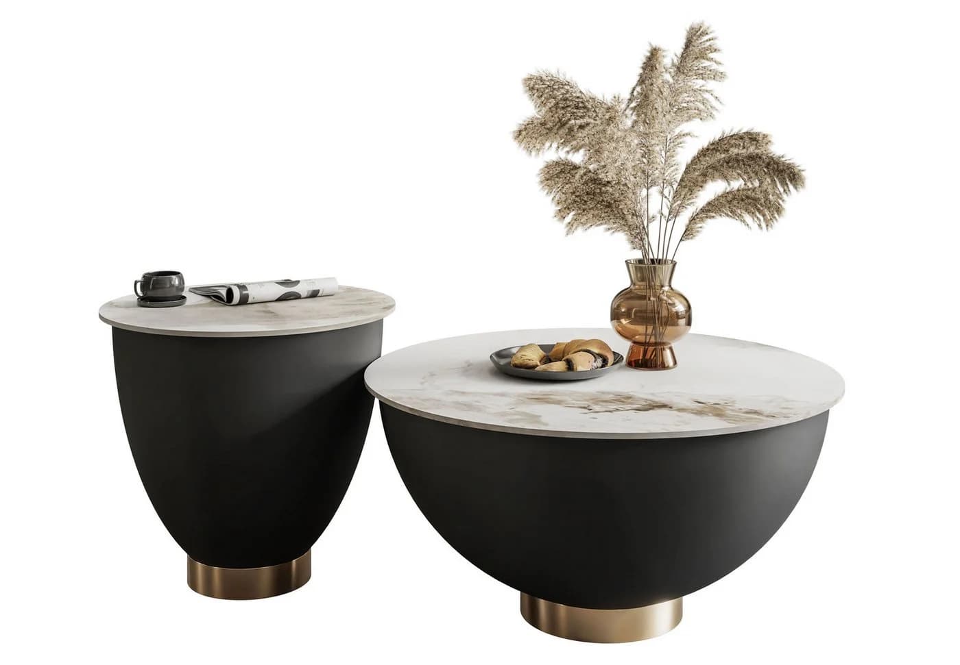 Lookway Couchtisch ESTELLE 2in1 Set Modern Marmoroptik Schwarz/Gold - Bild 2