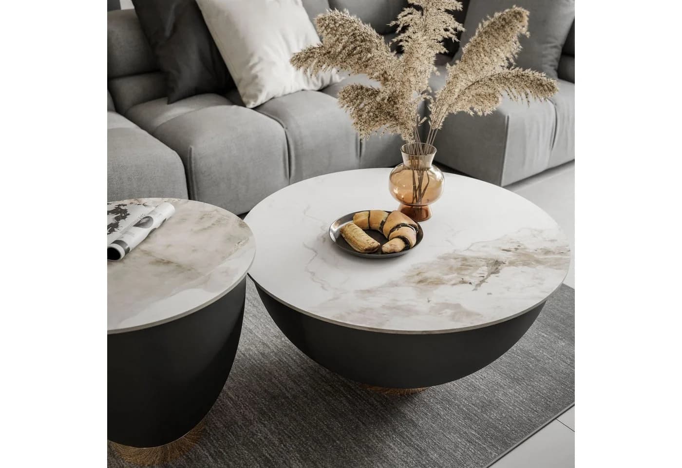Lookway Couchtisch ESTELLE 2in1 Set Modern Marmoroptik Schwarz/Gold - Bild 3
