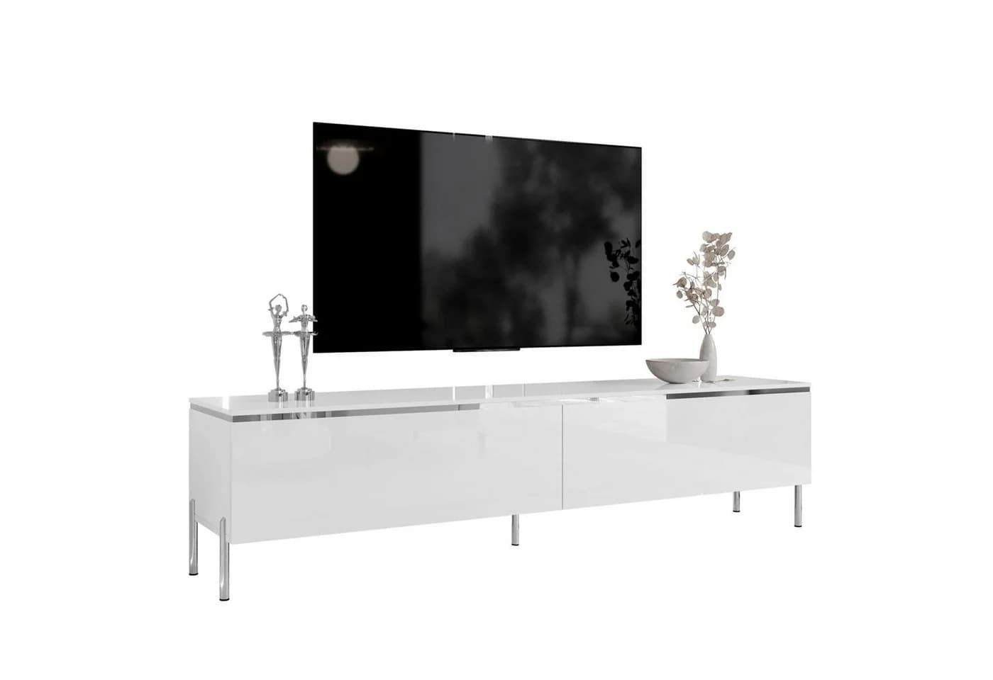 Lookway TV-Schrank AURORA SILVER Weiß Silber Hochglanz LED - Bild 2