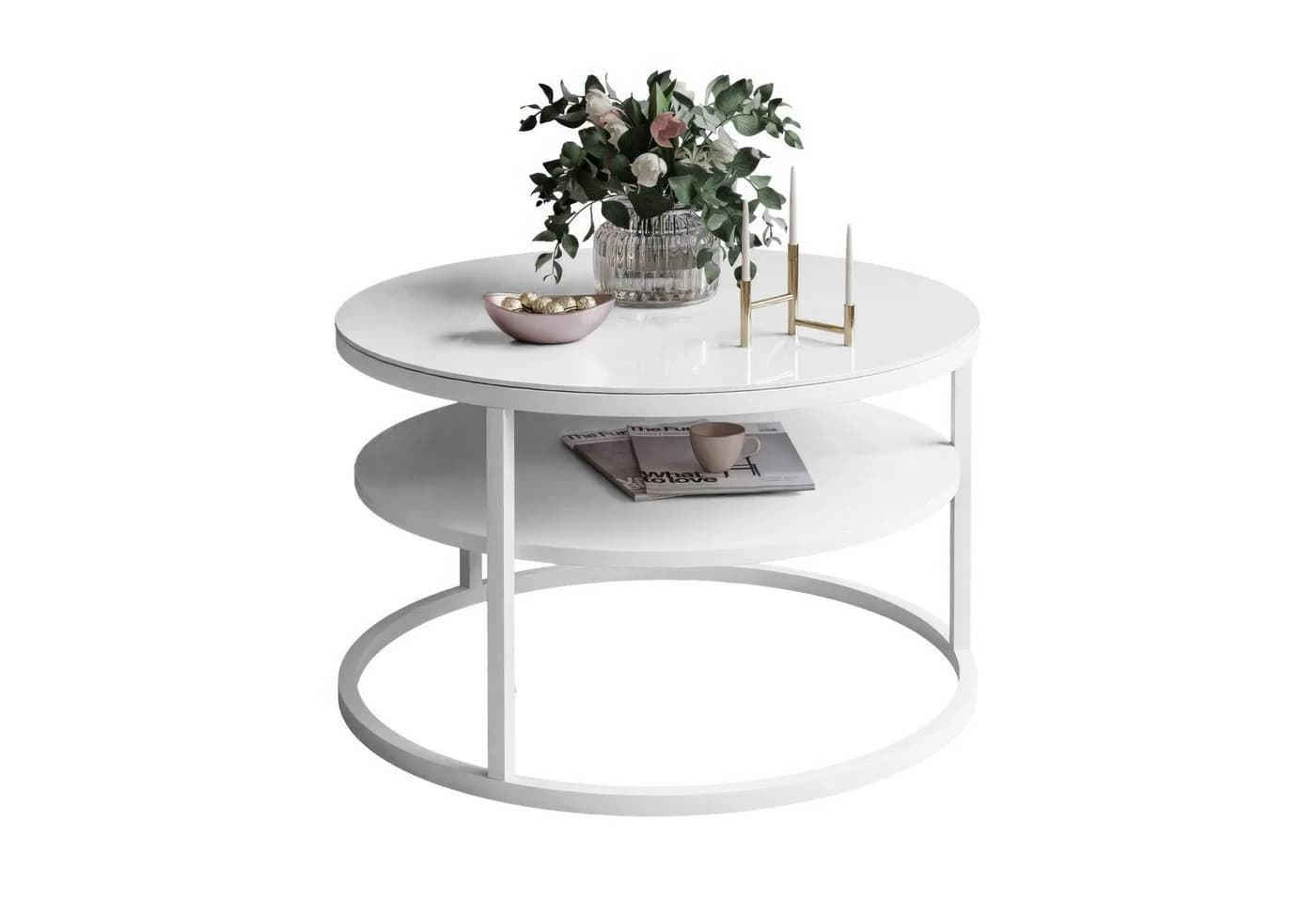 Lookway Couchtisch CIRI GLASS 60 mit weißem Gestell und Ablage - Bild 2