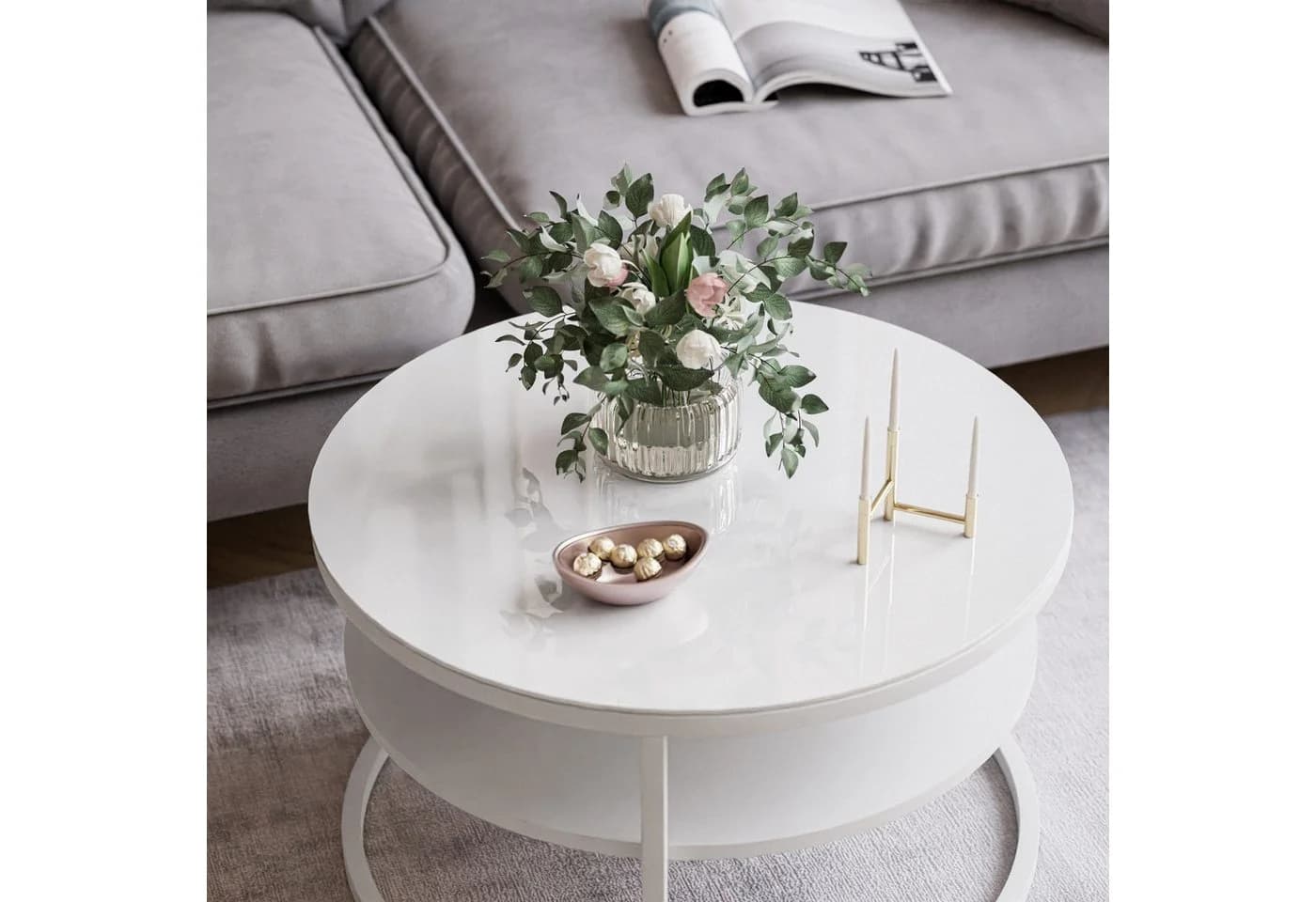 Lookway Couchtisch CIRI GLASS 60 mit weißem Gestell und Ablage - Bild 3