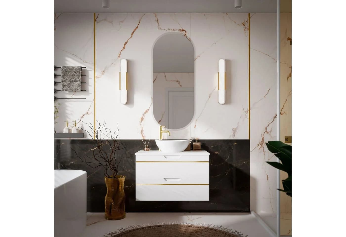 Lookway Badmöbel-Set OPIUM I 60 cm Hängeschrank Weiß matt Soft-Close
