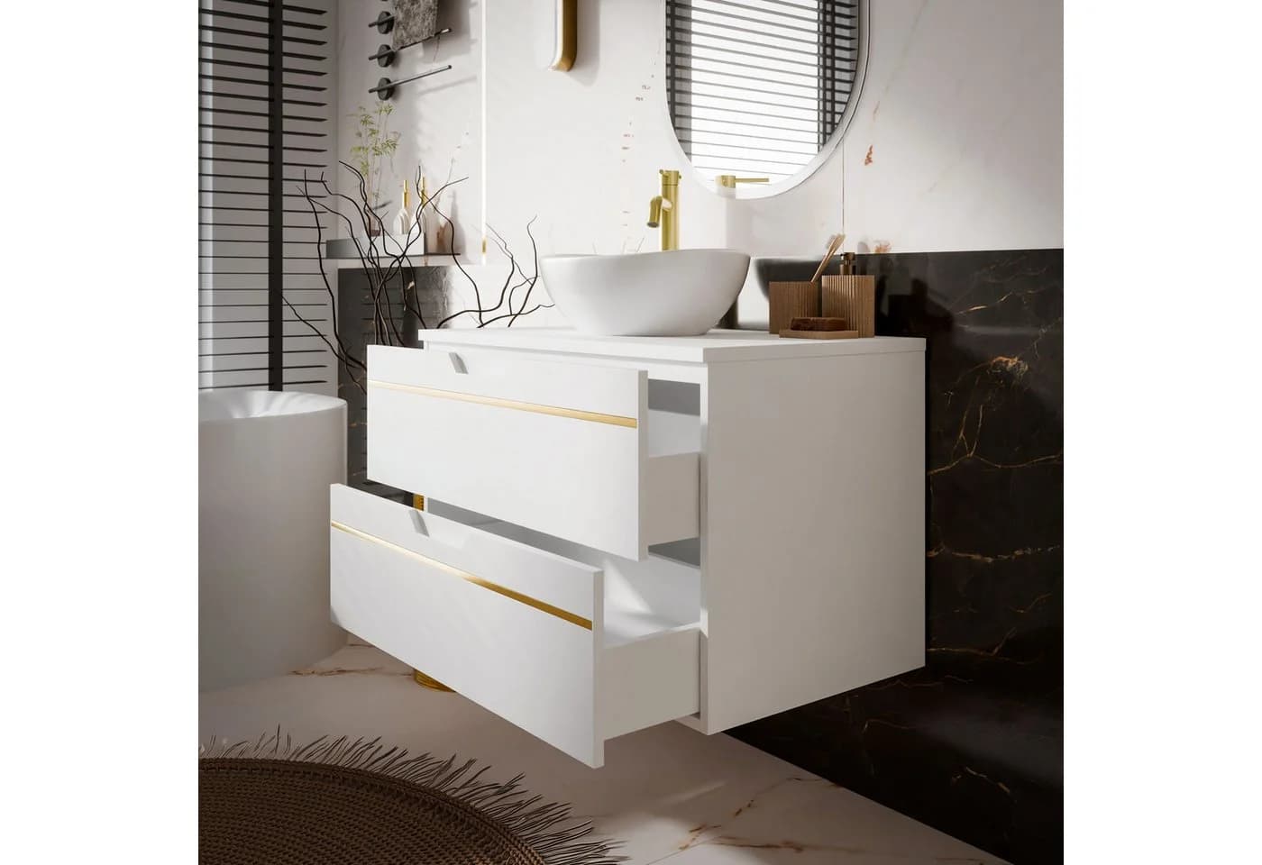 Lookway Badmöbel-Set OPIUM I 60 cm Hängeschrank Weiß matt Soft-Close - Bild 5