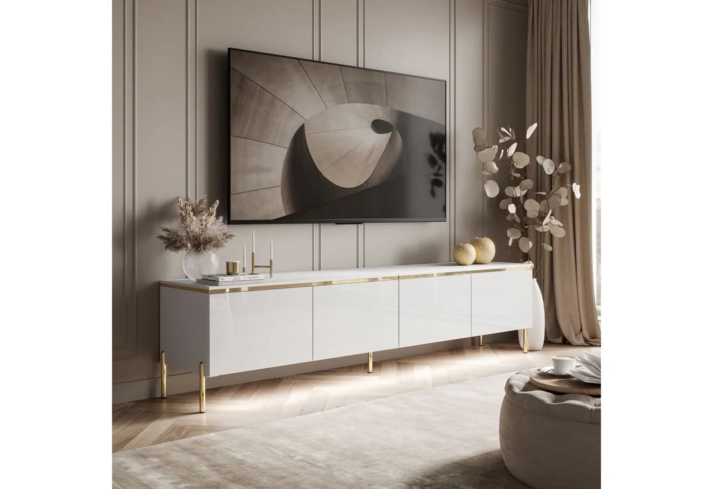 Lookway TV-Schrank CELINE GLOSS 200 Weiß Gold LED - Bild 1